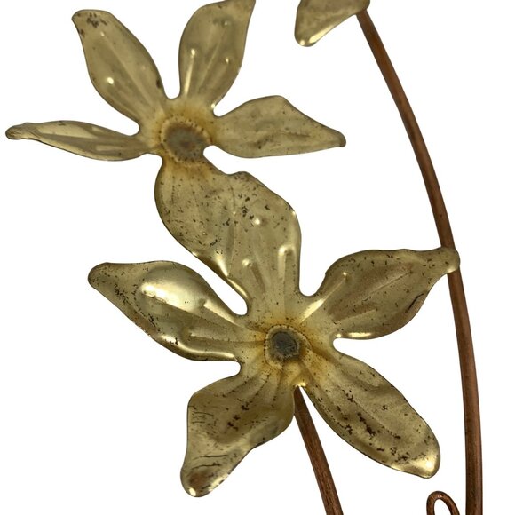 2 Vintage Metal Butterfly Dogwood Flowers Sprays Wall Art Burnished Brass Copper - Picture 5 of 6